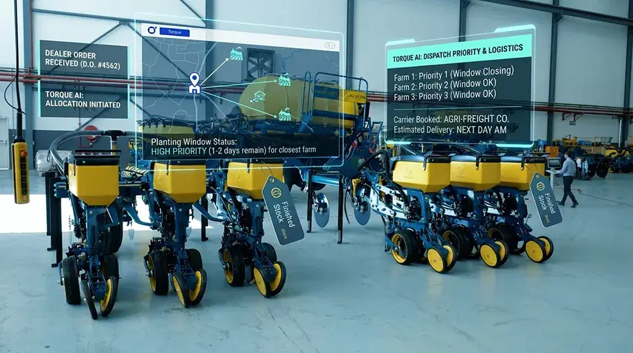 An industrial equipment distributor — export crates staged at the dock